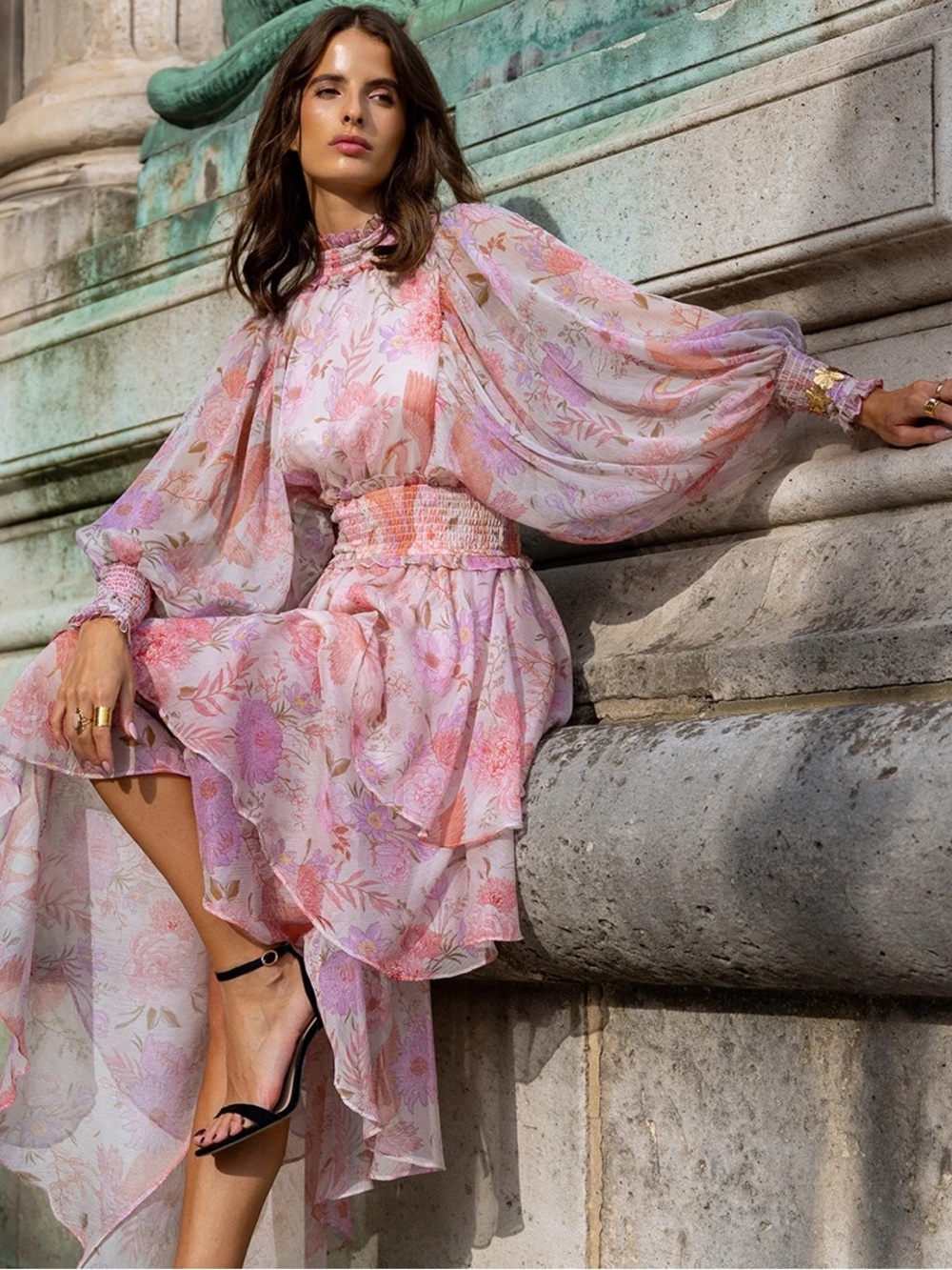 NWT Strawberry Paris Orchid Dress, soft pink, heron print, size M